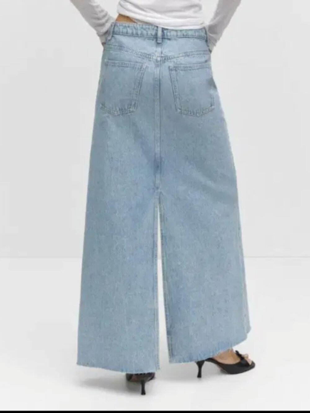 MANGO Denim Maxi Skirt Size Large Edgy Boho Timeless Minimalist Capsule Sleek - Picture 4 of 15